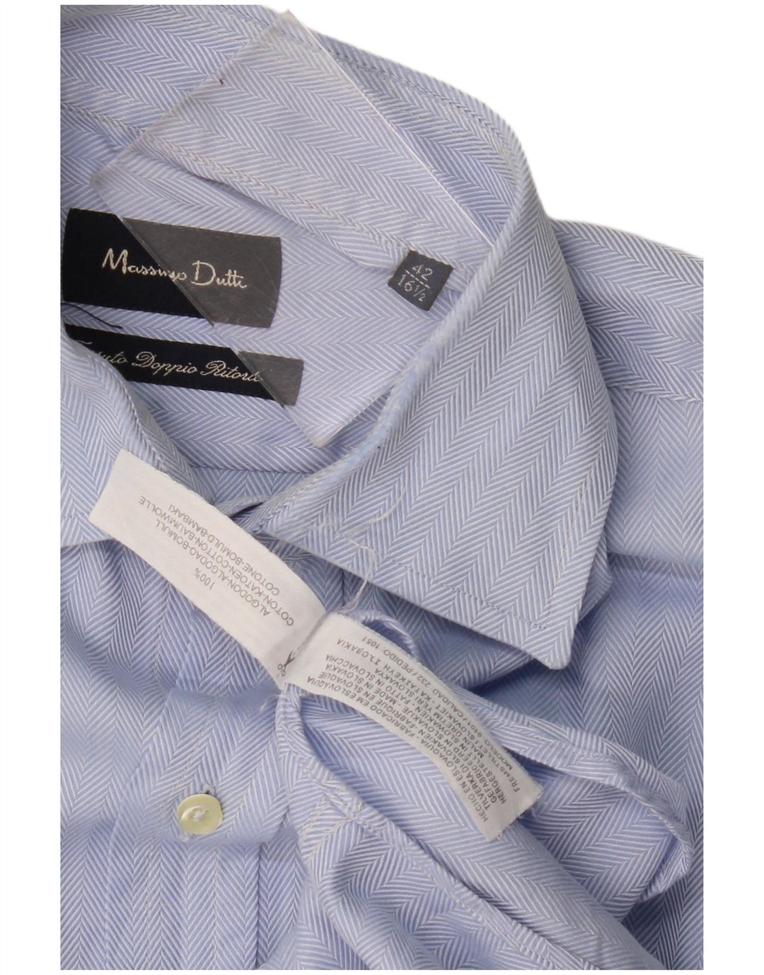 Camisa masculina Massimo Dutti tamanho 42 16 1/2 grande algodão espinha de peixe azul