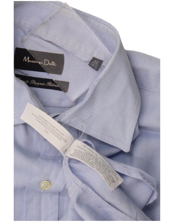 Camisa masculina Massimo Dutti tamanho 42 16 1/2 grande algodão espinha de peixe azul