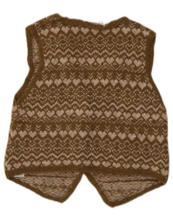 Colete feminino de malha Zara UK 12 médio cáqui Fair Isle acrílico