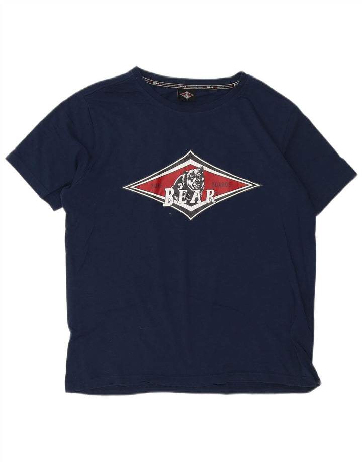 Camiseta masculina Bear com estampa gráfica pequena de algodão azul marinho