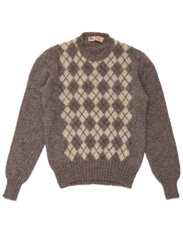 Suéter feminino Claudio com gola redonda UK 14 grande cinza argyle/diamante