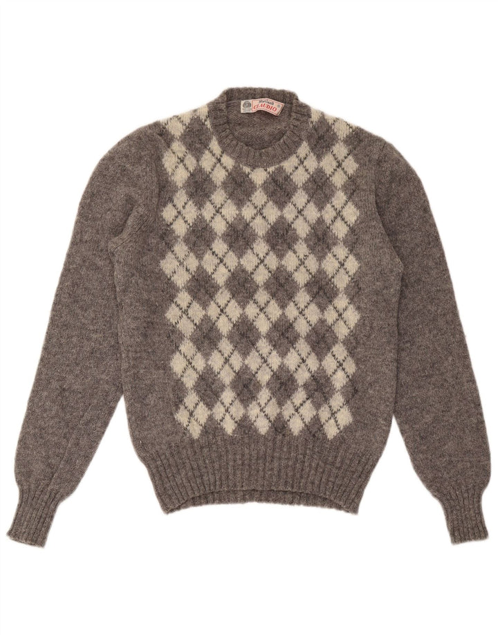 Suéter feminino Claudio com gola redonda UK 14 grande cinza argyle/diamante