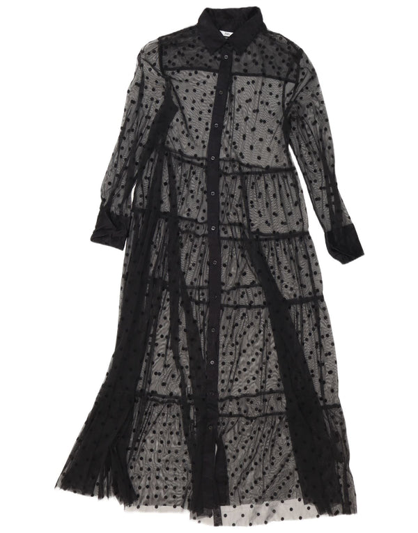 Zara vestido feminino transparente com camisa oversized Reino Unido 6 XS preto bolinhas