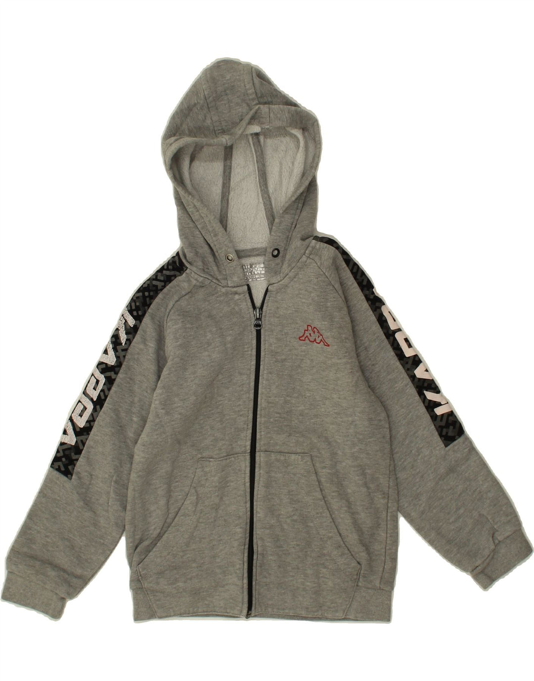 KAPPA Boys Graphic Zip Hoodie Sweater 7-8 Years Grey Cotton Vintage Kappa and Second-Hand Kappa from Messina Hembry 