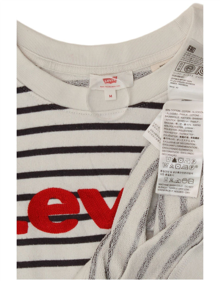 Moletom gráfico feminino Levi's Jumper UK 14 Médio listrado branco náutico