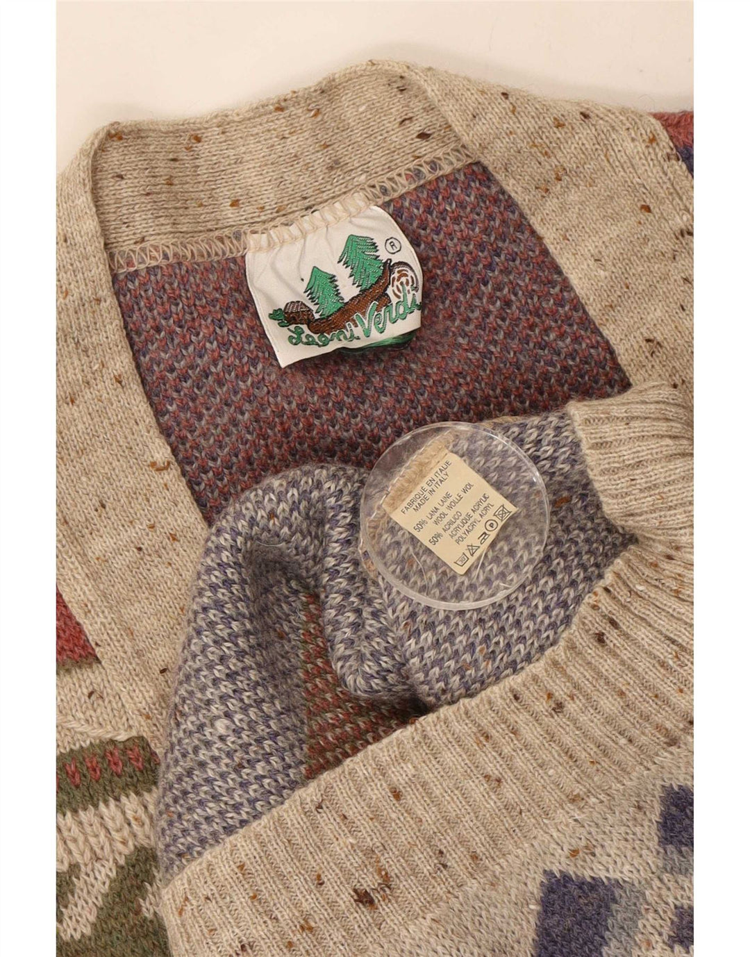 Suéter cardigã masculino vintage grande lã geométrica multicolorida