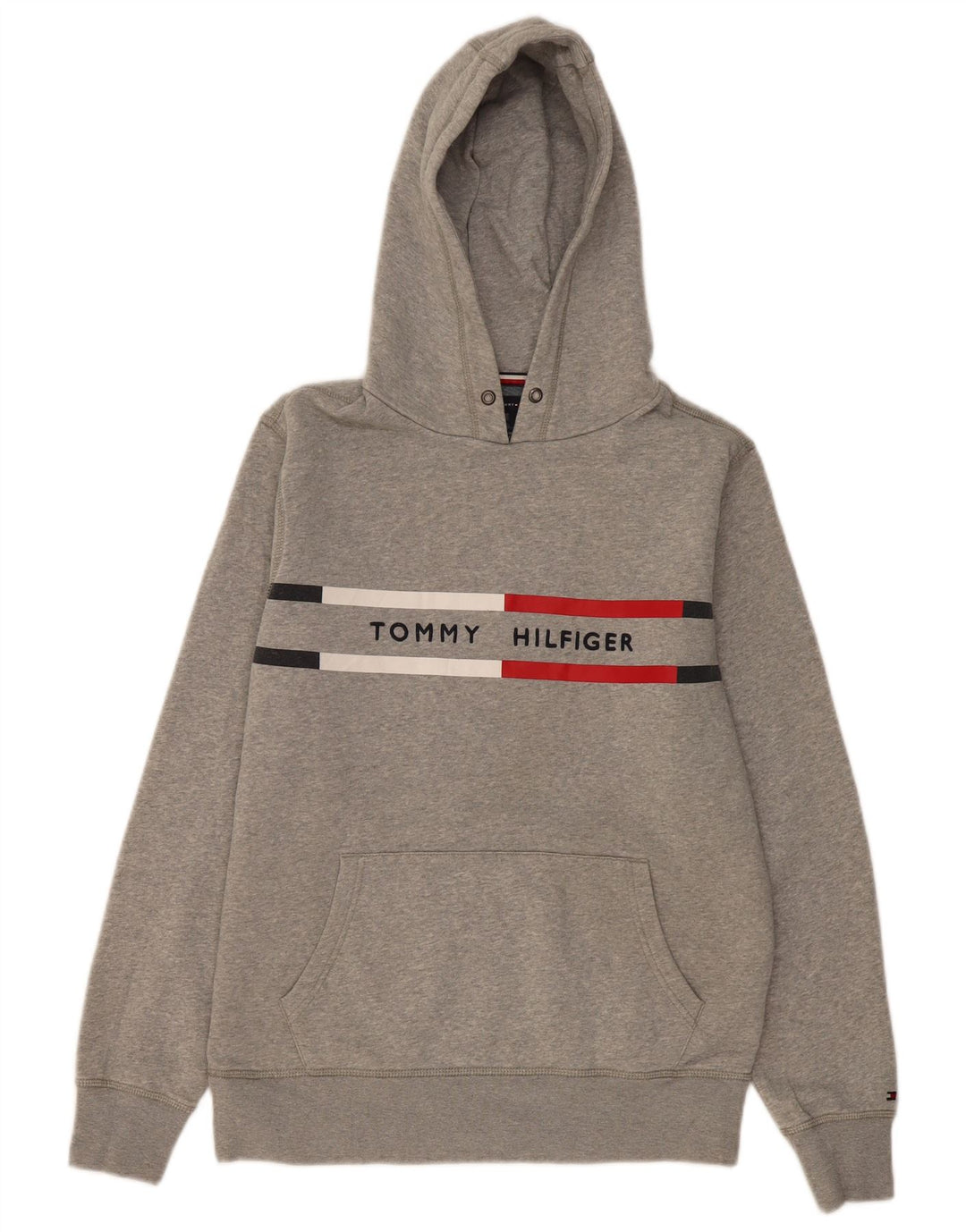 Suéter masculino com capuz gráfico TOMMY HILFIGER algodão manchado cinza médio