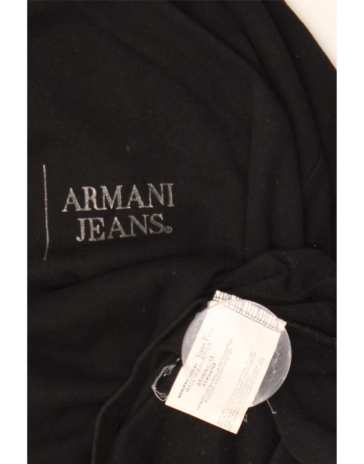 ARMANI JEANS Top gráfico feminino manga 3/4 Reino Unido 12 algodão preto médio