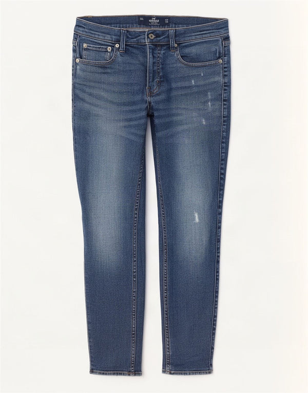 Hollister feminino super skinny jeans desgastado W32 L30 algodão azul