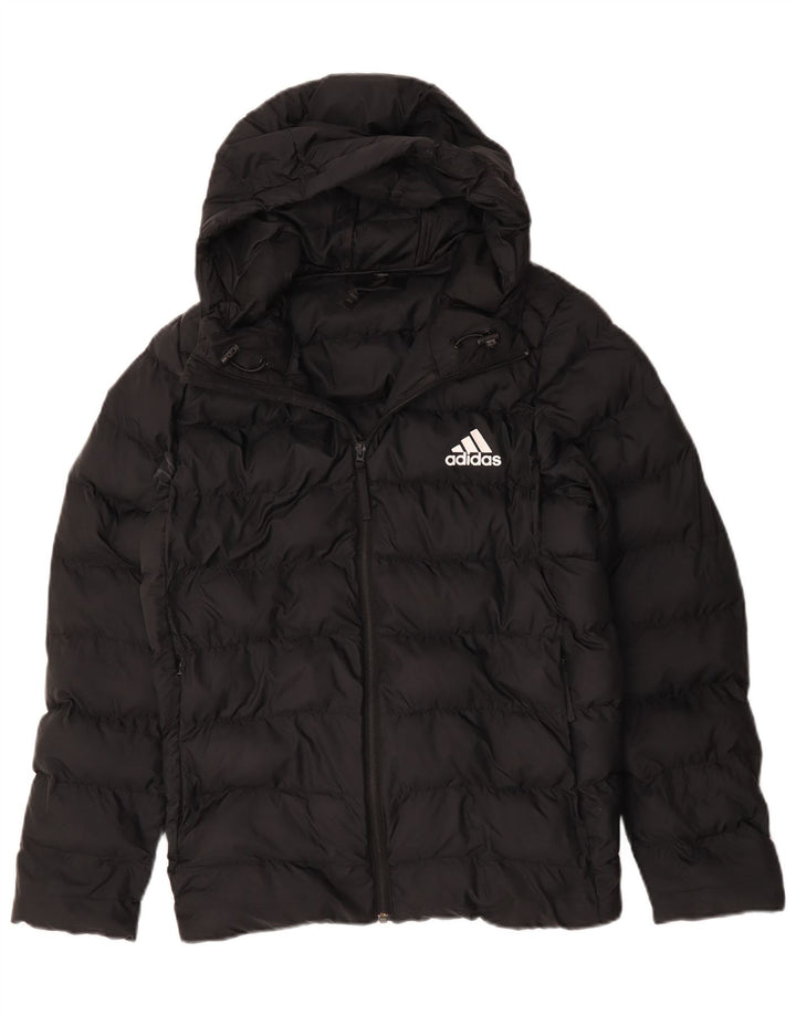 Jaqueta acolchoada com capuz feminina Adidas UK 16 grande poliéster preto