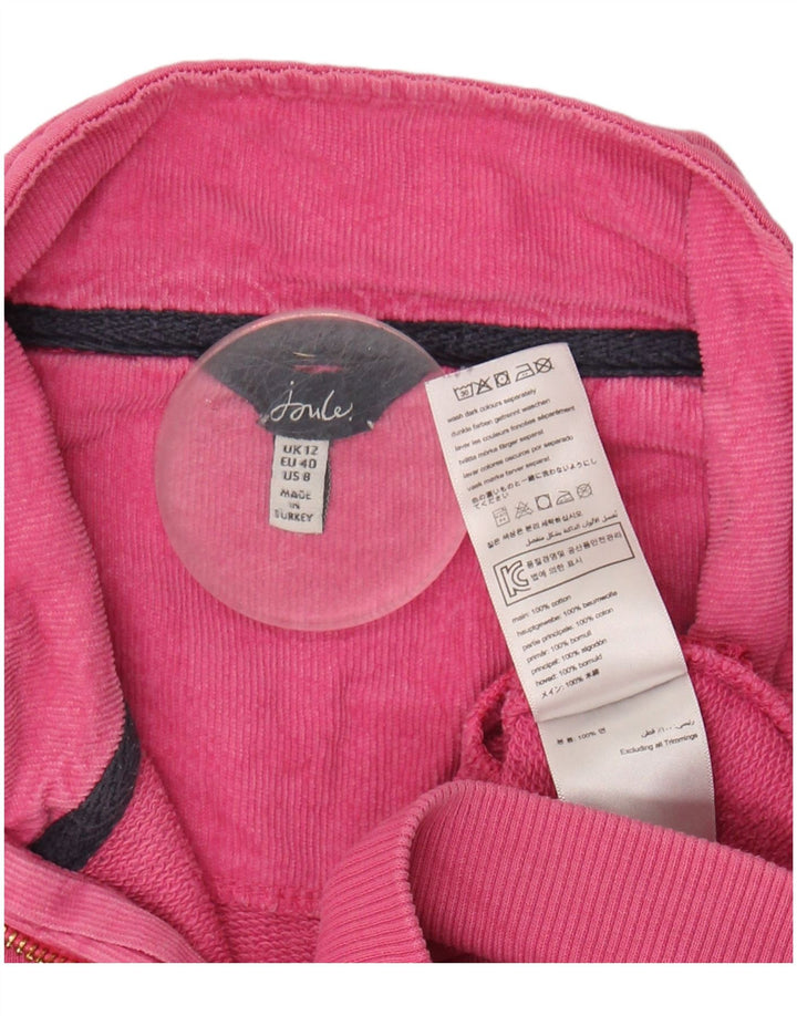 Suéter feminino JOULES com gola e zíper UK 12 algodão rosa médio