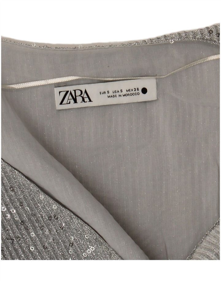 Zara Womens Crop Top Manga Longa Reino Unido 10 Pequeno Prata