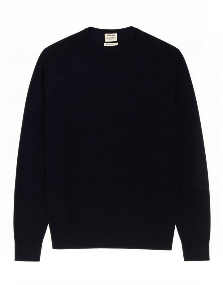Suéter masculino Jack & Jones com gola redonda, lã Merino azul marinho médio