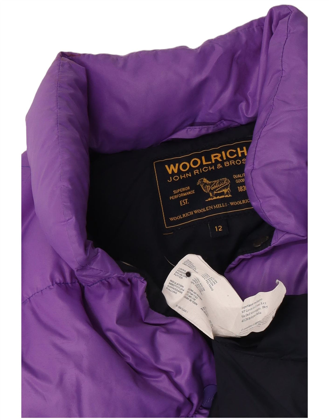 Jaqueta acolchoada Woolrich para meninas 11-12 anos nylon roxo