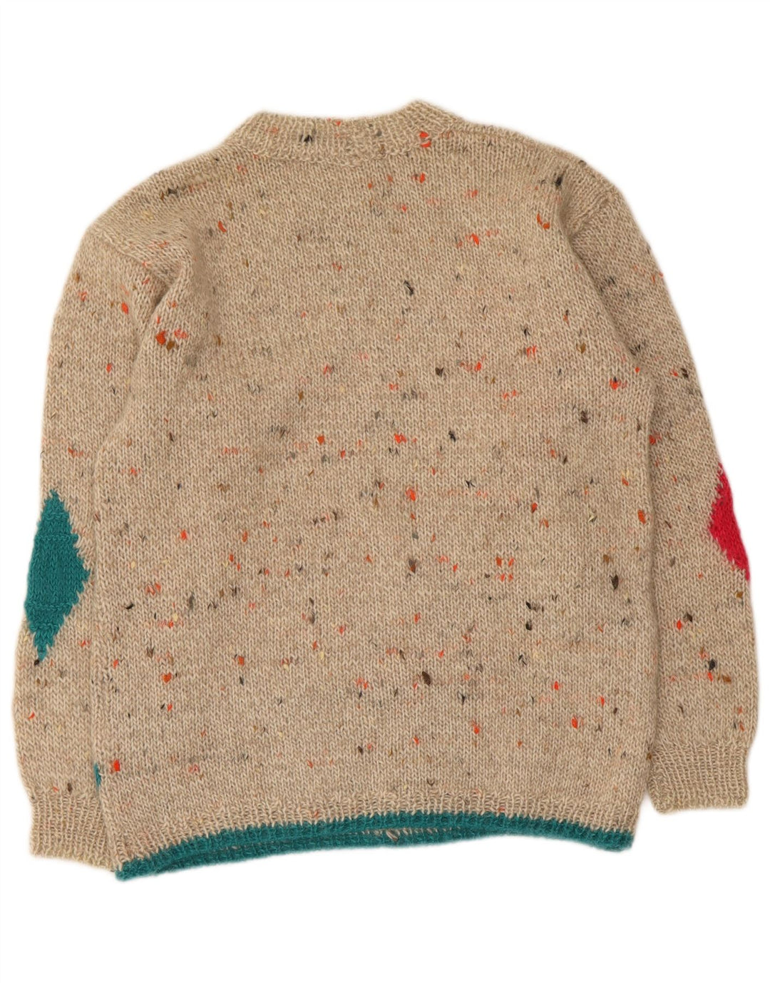 Suéter feminino vintage com gola tartaruga Reino Unido 14 Bege Médio Argyle/Diamante