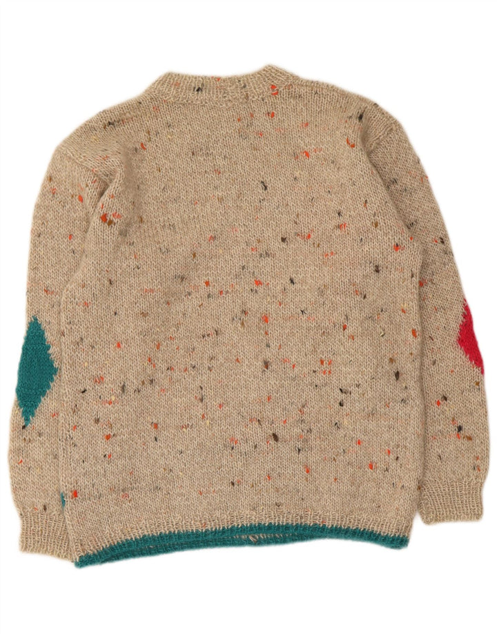 Suéter feminino vintage com gola tartaruga Reino Unido 14 Bege Médio Argyle/Diamante