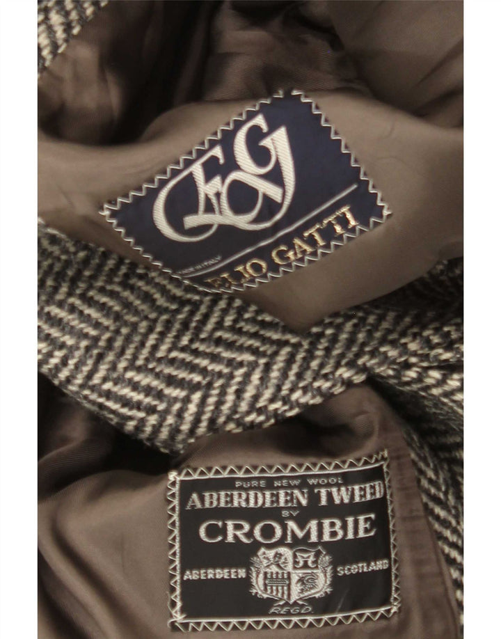 Sobretudo masculino Crombie Aberdeen UK 42 XL cinza espinha de peixe nova lã
