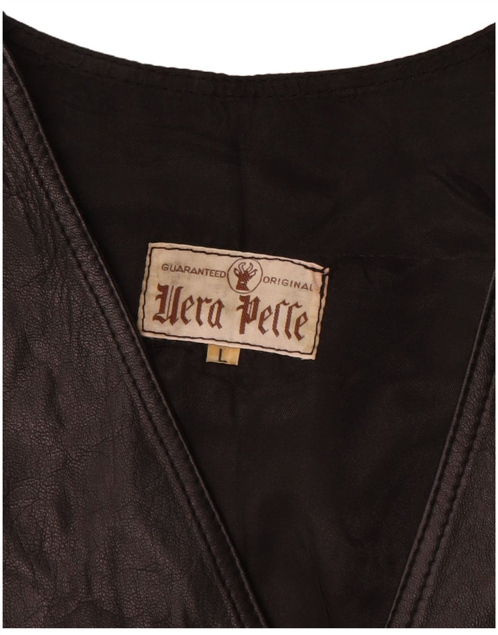 Colete de couro masculino vintage grande couro preto