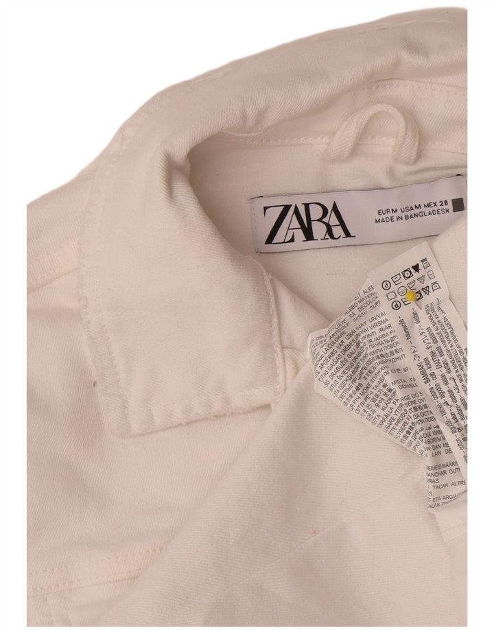 Jaqueta jeans feminina Zara UK 14 algodão branco médio