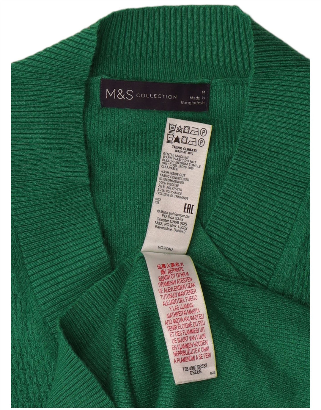 Suéter feminino MARKS & SPENCER Longline com decote em V Reino Unido 14 verde médio