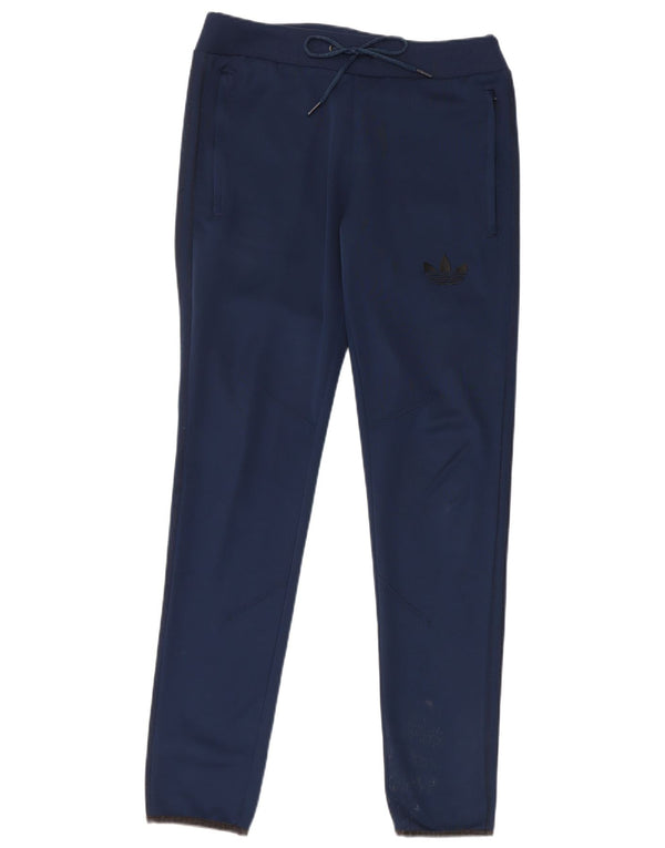 Calça de treino feminina Adidas UK 10 pequena azul marinho poliéster