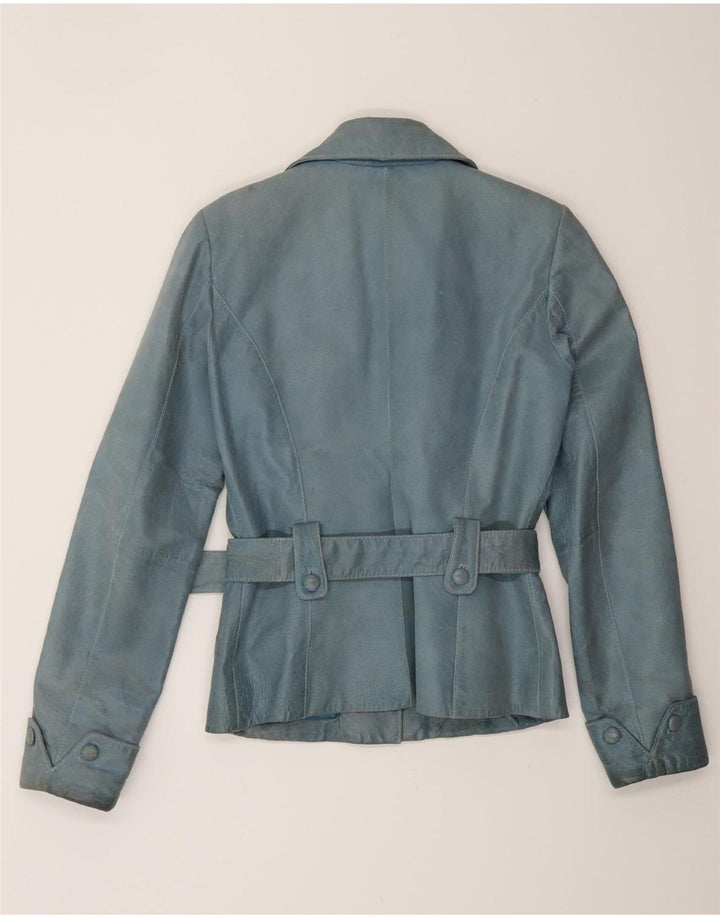 Jaqueta de couro feminina VINTAGE UK 12 azul médio