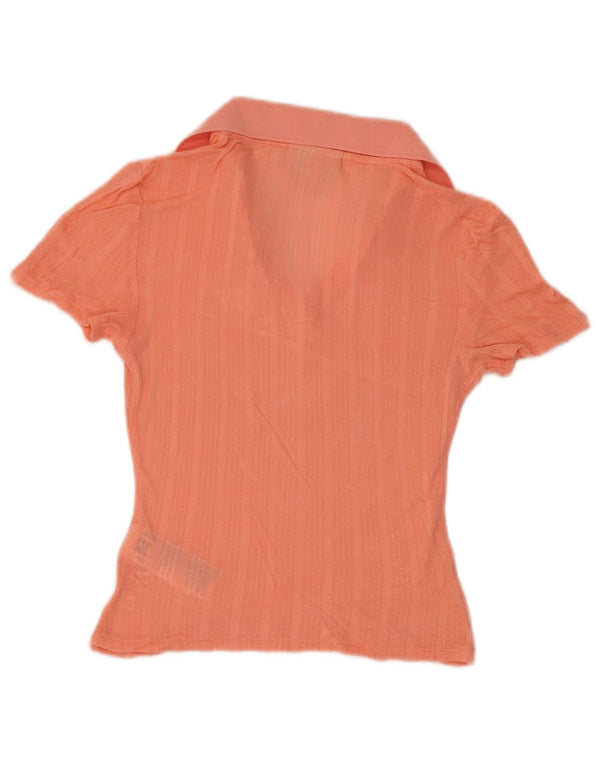 Camisa polo feminina Calvin Klein Jeans UK 6 XS laranja listrada modal
