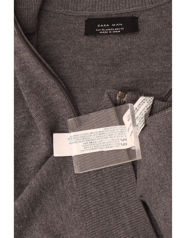 Suéter masculino Zara com zíper e gola XL lã cinza