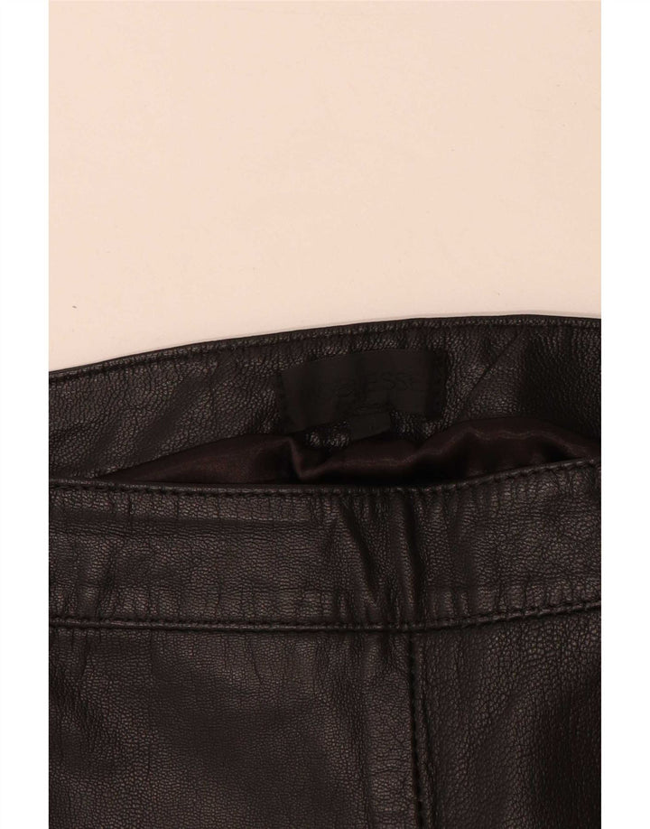 Calças de couro finas femininas vintage grandes W30 L28 couro preto