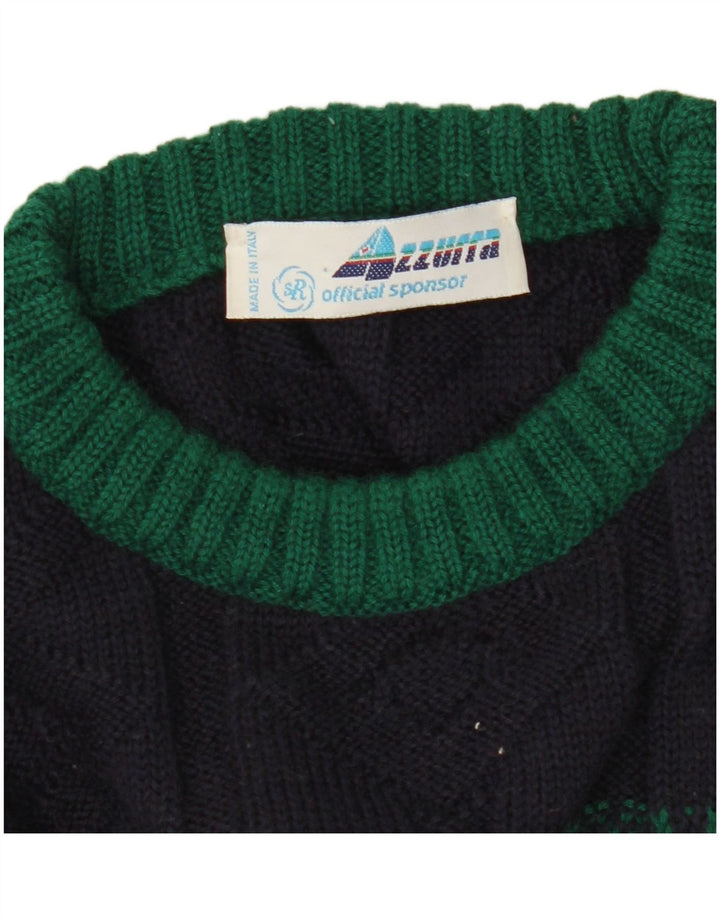 Suéter masculino Azzurra com gola redonda IT 50 médio azul marinho geométrico