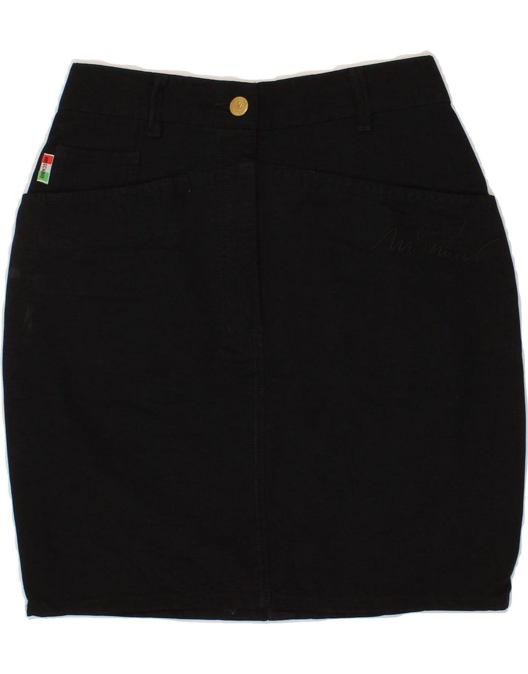 Saia jeans feminina MOSCHINO W26 pequena algodão preto