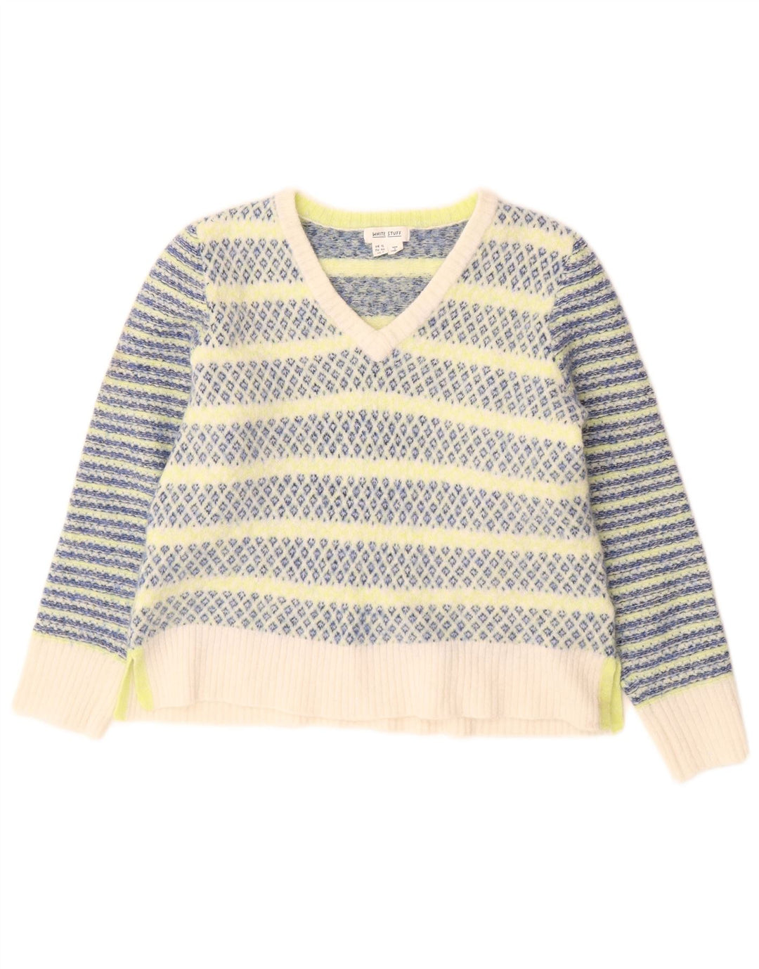 Suéter feminino com decote em V White Stuff UK 12 médio multicolorido