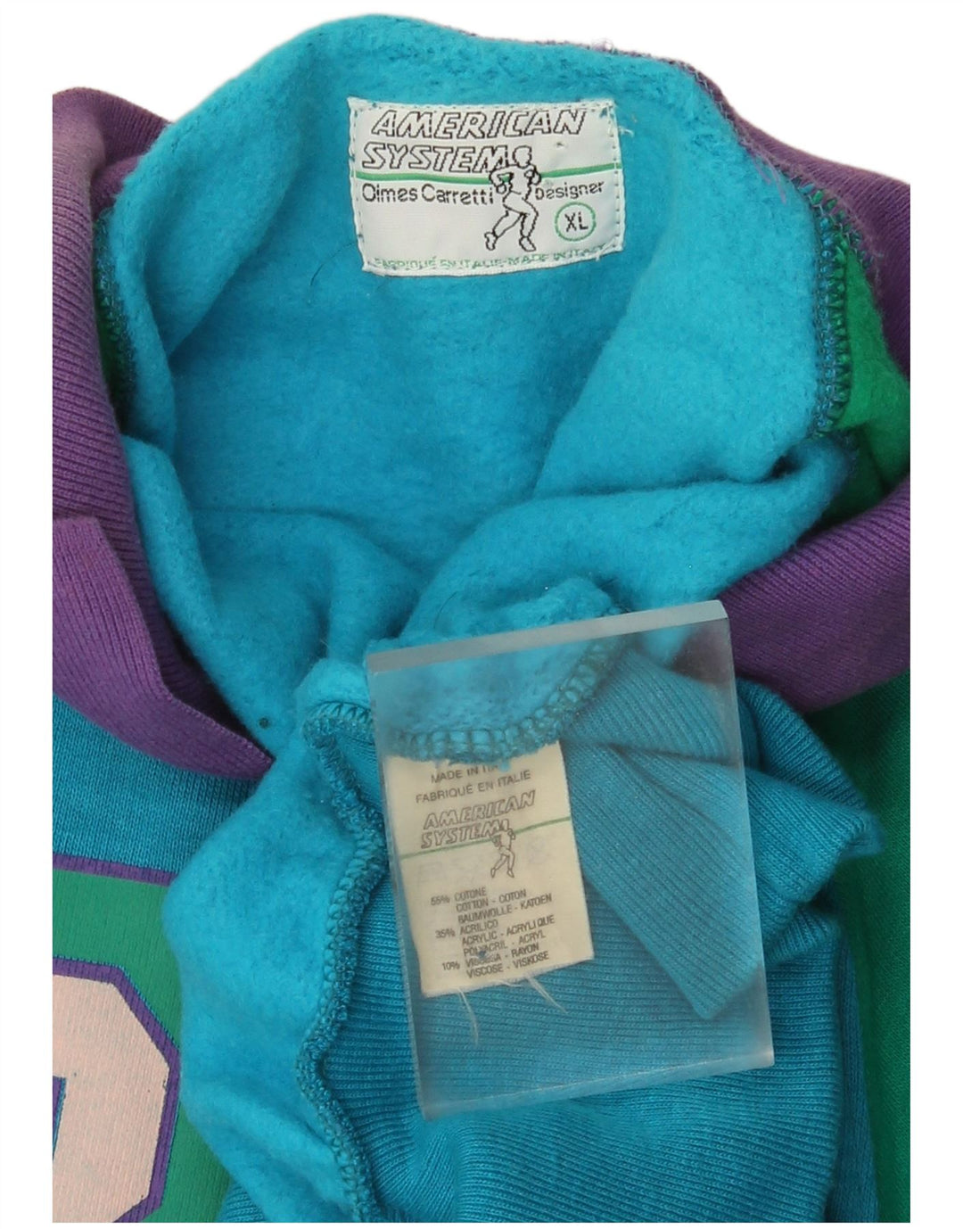 American System moletom gráfico masculino Jumper XL azul colorblock