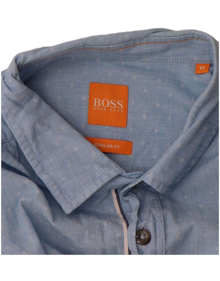 Camisa masculina Hugo Boss Regular Fit algodão manchado azul médio