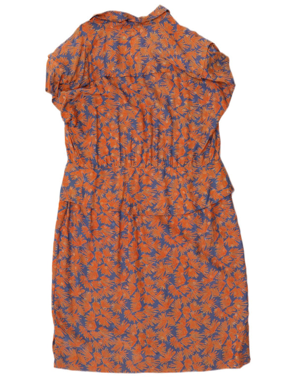 Vestido feminino vintage de manga curta Peplum EU 40 médio laranja floral seda