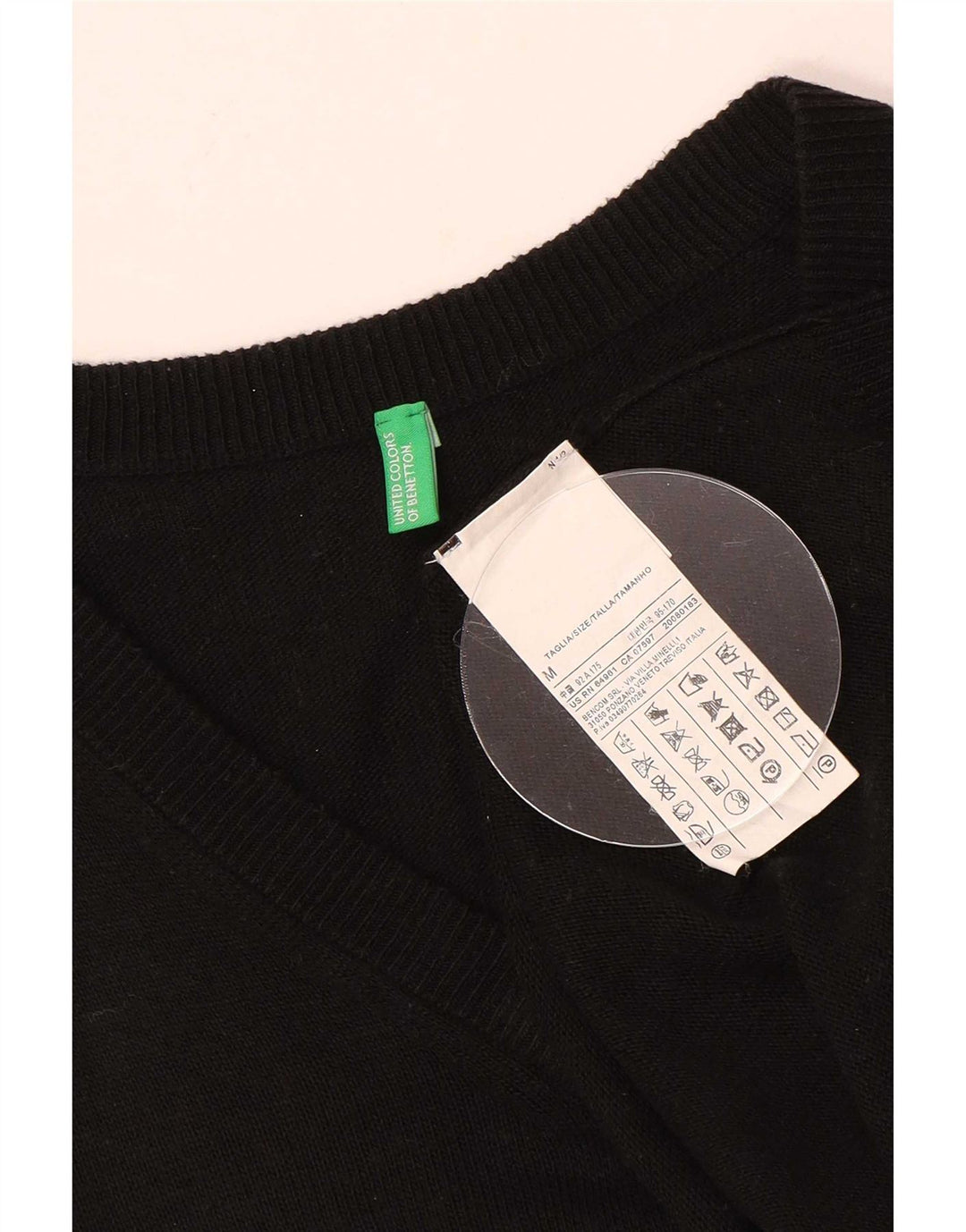 Suéter masculino Benetton com decote em V médio acrílico preto