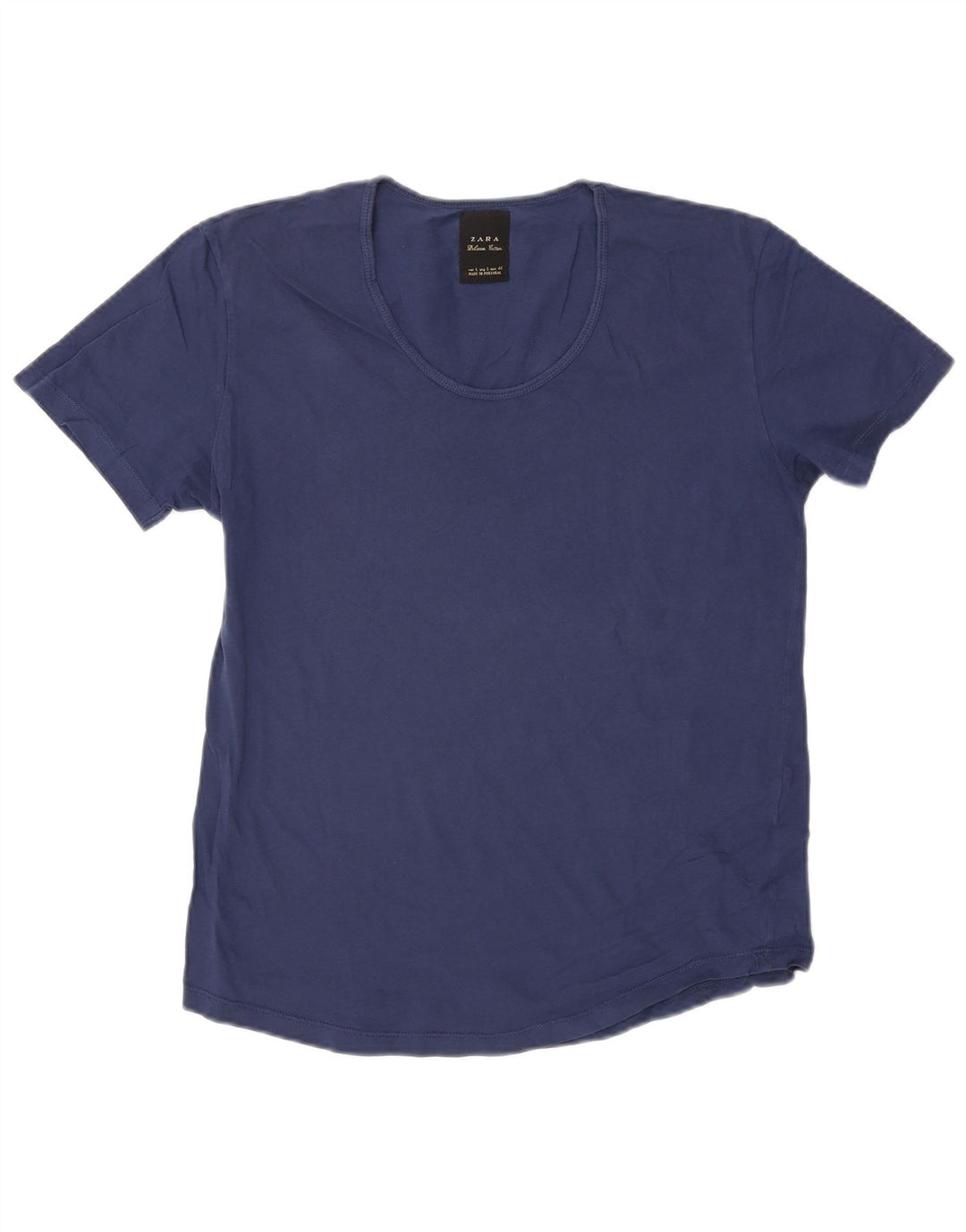 Camiseta feminina ZARA UK 14 grande algodão azul marinho