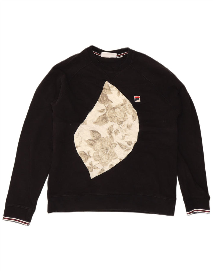 Fila moletom gráfico masculino jumper pequeno algodão manchado preto