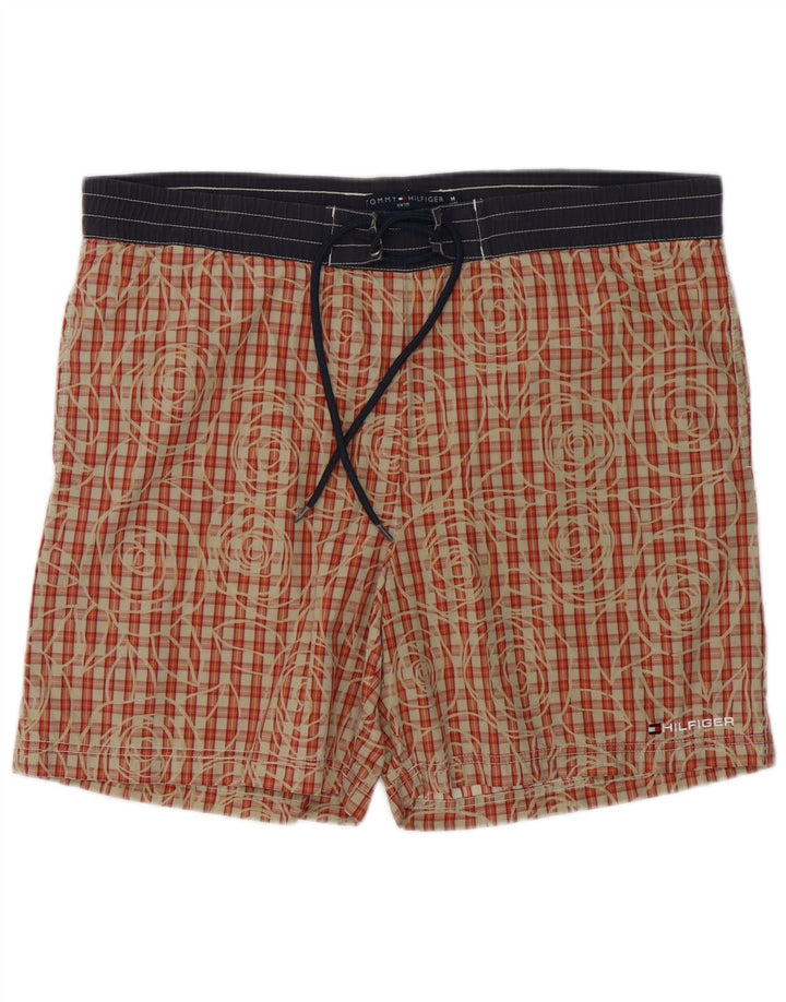 Shorts de natação masculino Tommy Hilfiger médio vermelho xadrez algodão