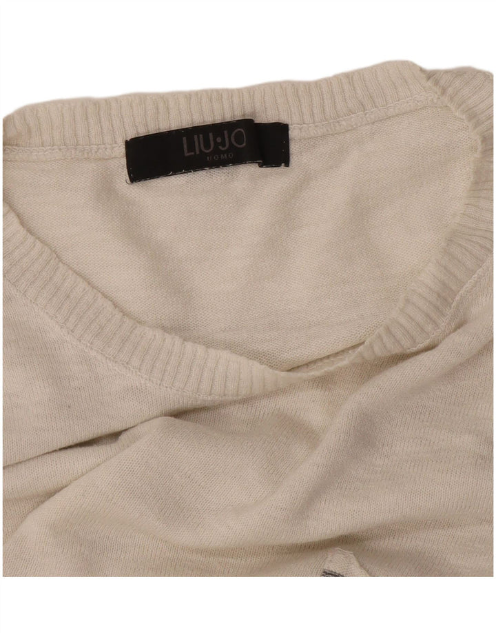 Liu Jo Suéter masculino com gola redonda grande branco