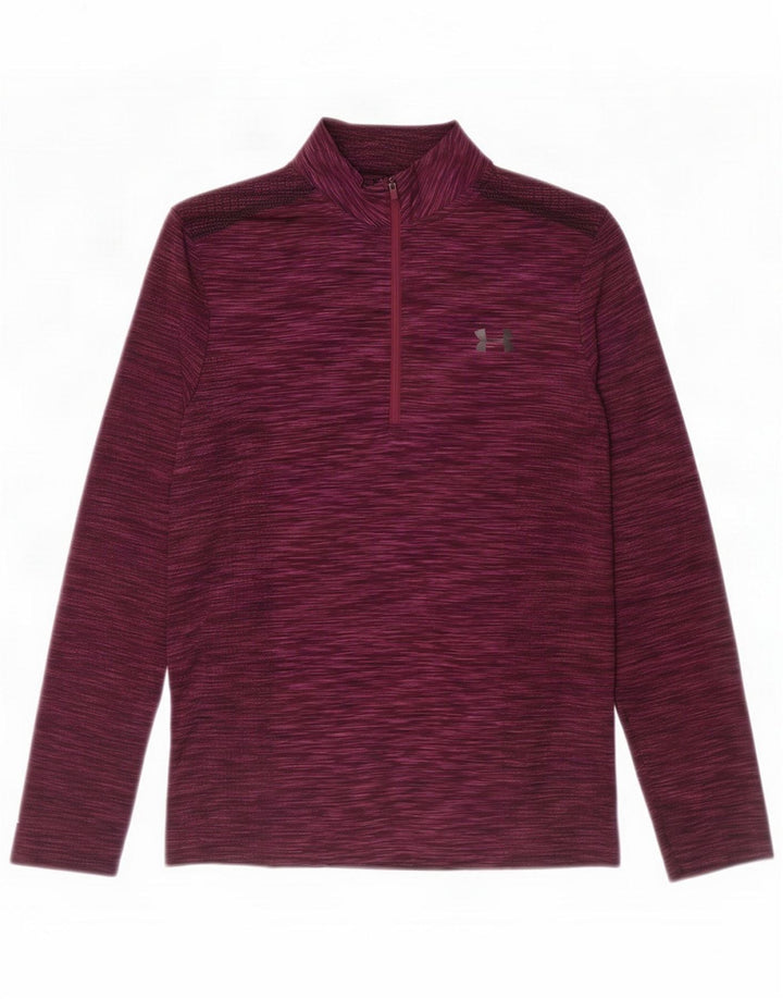Under Armour Mens Zip Neck Pullover Treino Top Grande Poliéster Borgonha