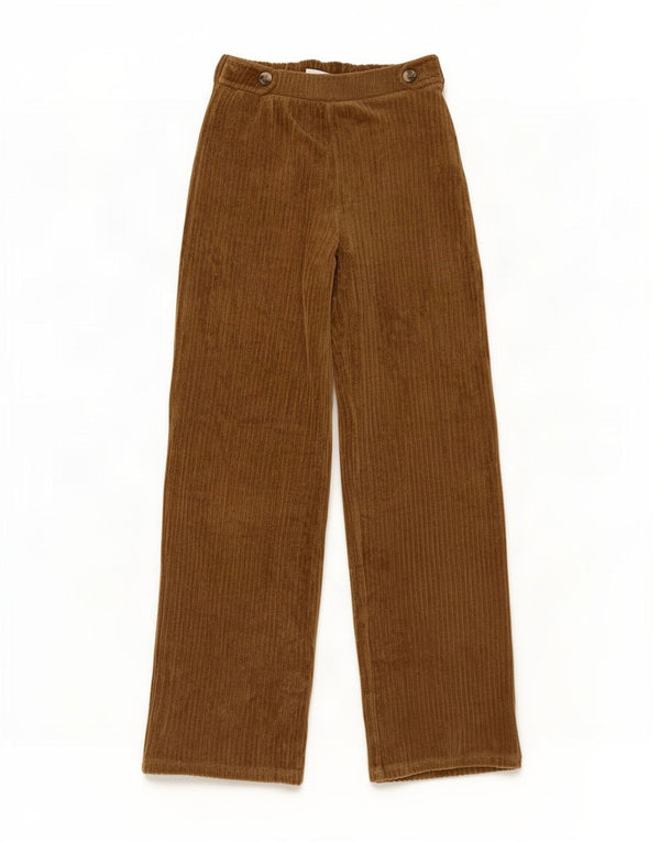 Zara Calças de veludo cotelê para meninas com pernas largas 13-14 anos W27 L27 algodão marrom