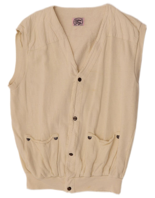 Suéter vintage masculino sem mangas cardigan grande algodão branco