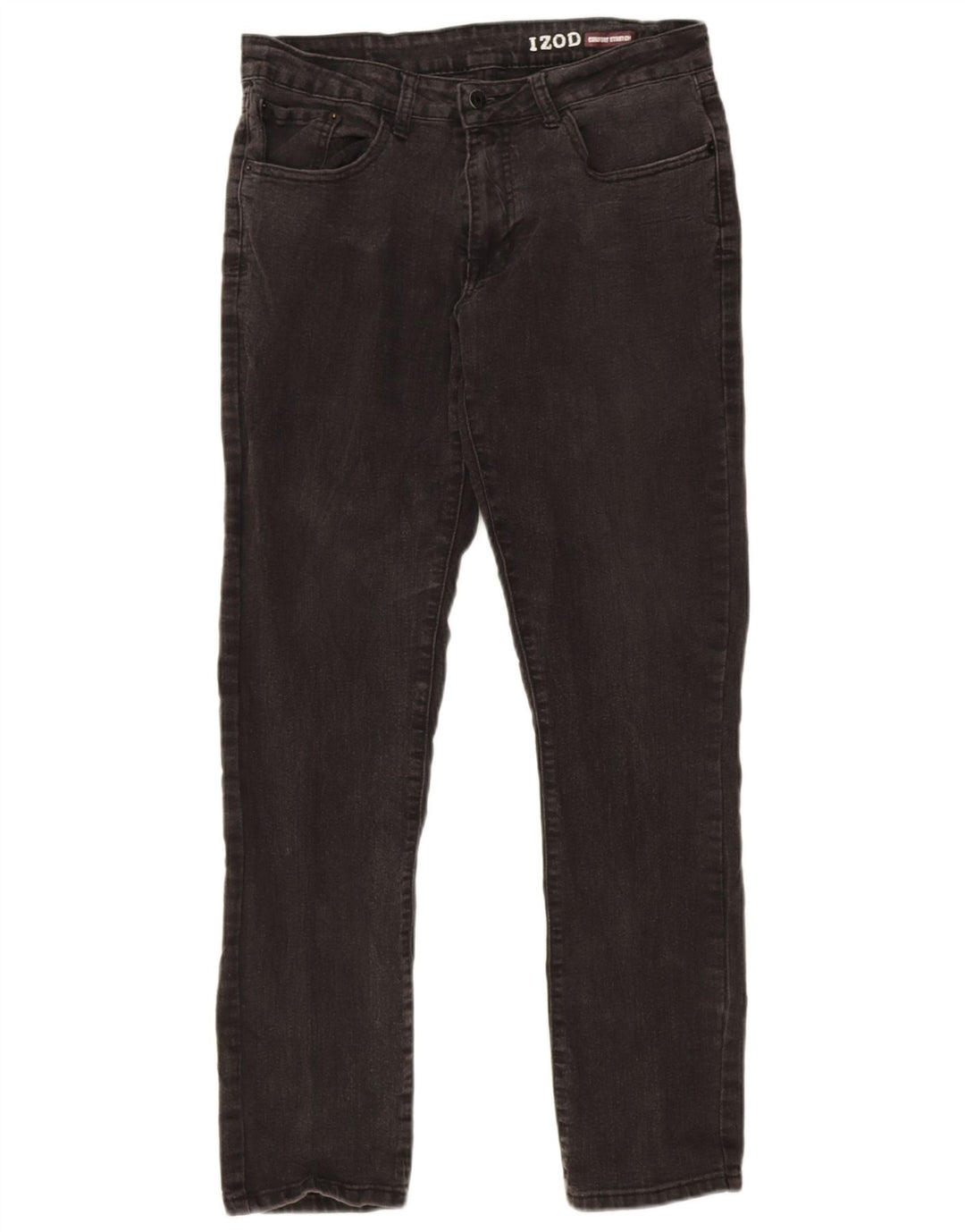Izod Calça jeans feminina stretch reta W32 L32 algodão cinza