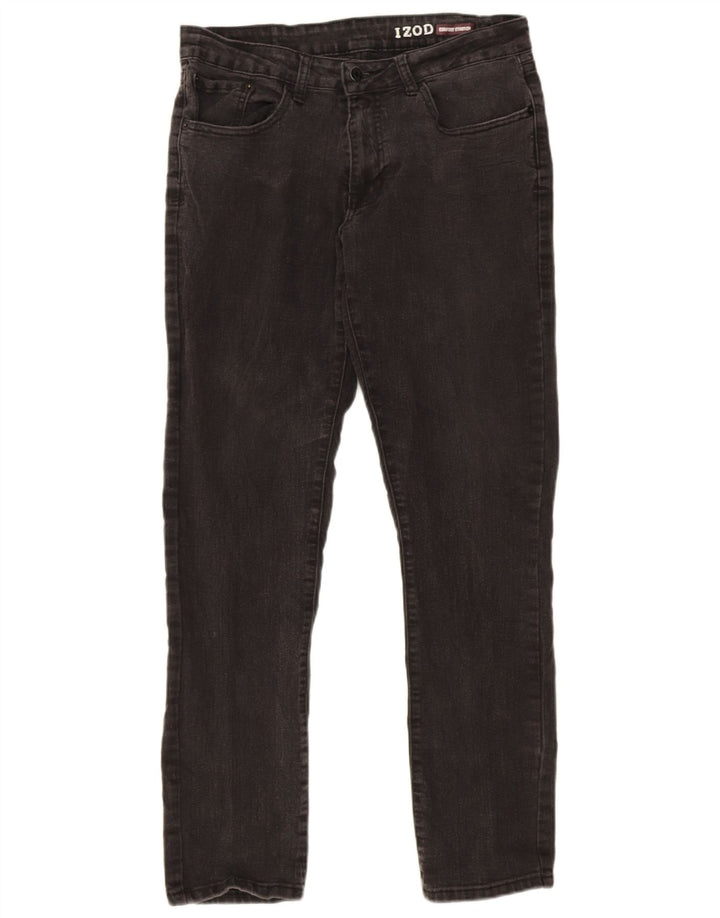 Izod Calça jeans feminina stretch reta W32 L32 algodão cinza