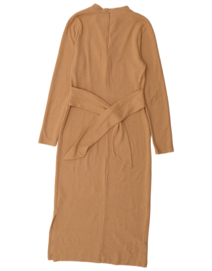 Vestido jumper feminino de manga comprida Marks & Spencer Reino Unido 8 pequeno poliéster bege