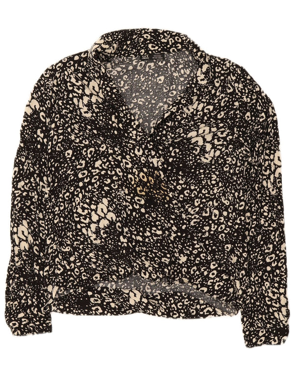 Blusa feminina de manga comprida Zara UK 10 pequena preta com estampa animal viscose