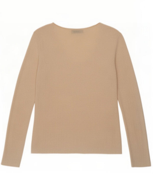 Top feminino Zara de manga comprida UK 10 pequeno bege viscose