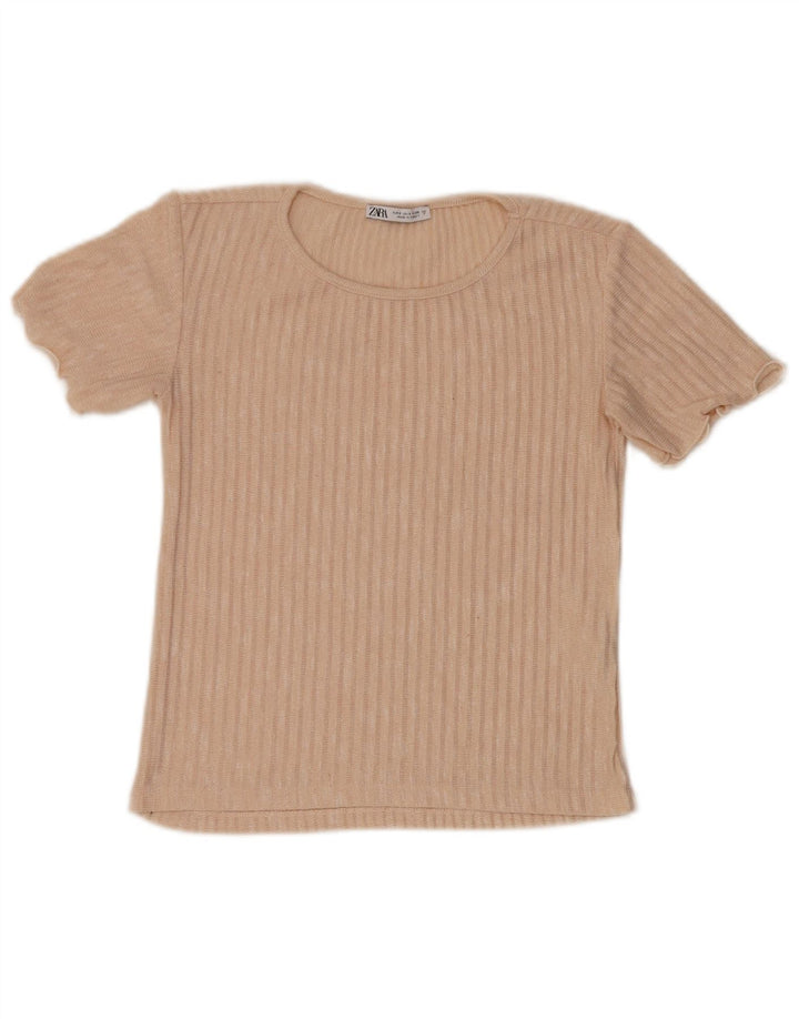 Blusa feminina Zara Top UK 10 poliéster listrado bege pequeno