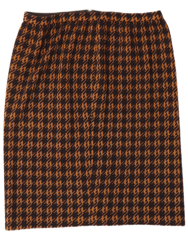Saia reta feminina vintage W32 grande houndstooth marrom